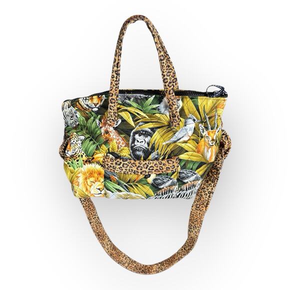 Vintage Quilted Jungle Animal Print Mini Tote Shoulder Crossbody Bag - Picture 2 of 11